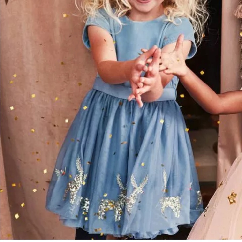 Mini Boden Girls Velvet Reindeer Dress